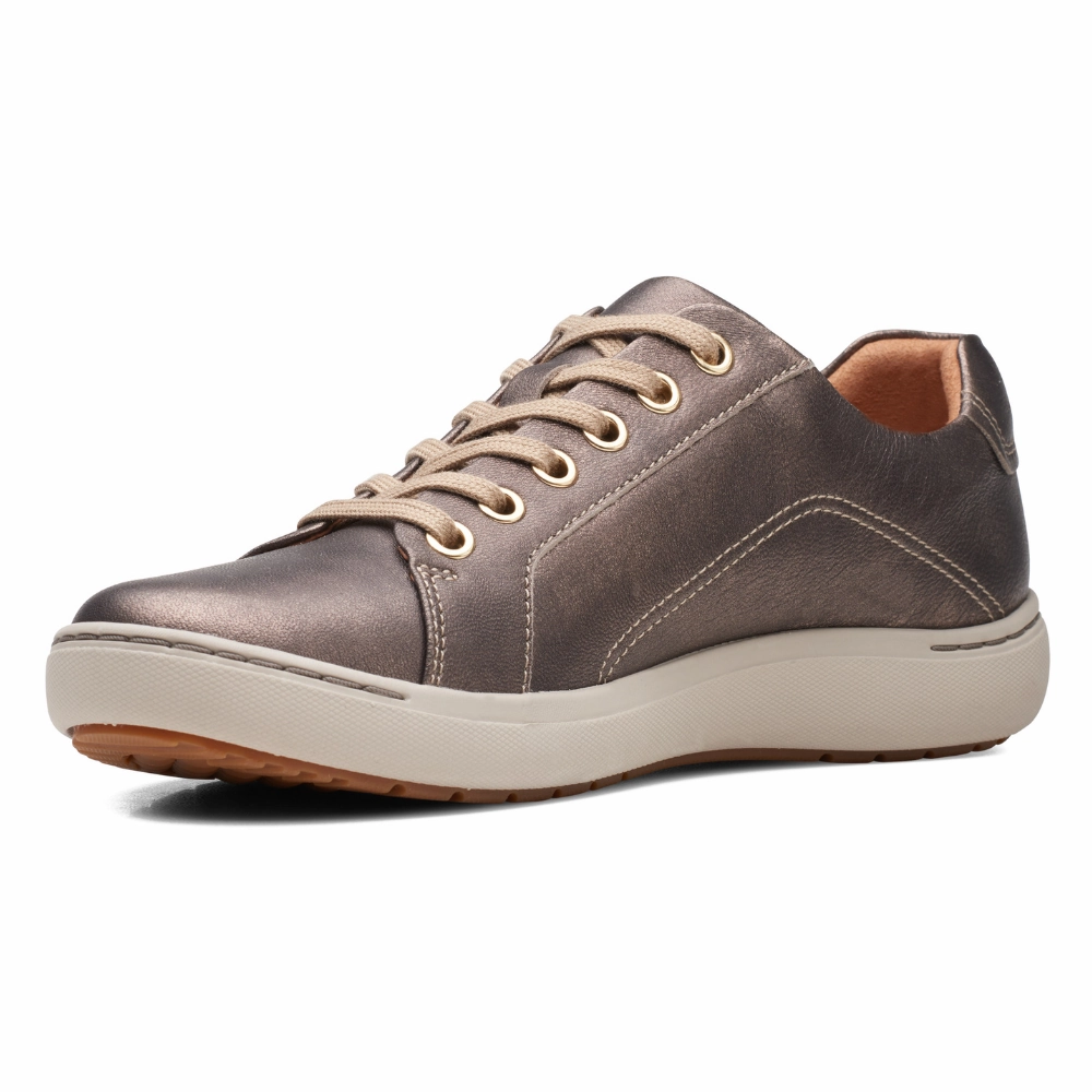 Best Running Training Shoes Clarks Nalle Lace Bronze Metallic Leather Sneaker (Women's)