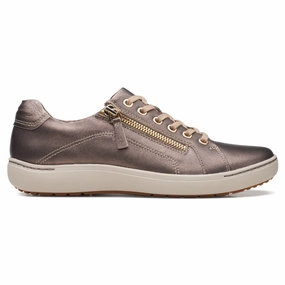 Clarks Nalle Lace Bronze Metallic Leather Sneaker (Women's) Running Shoes On Clearance