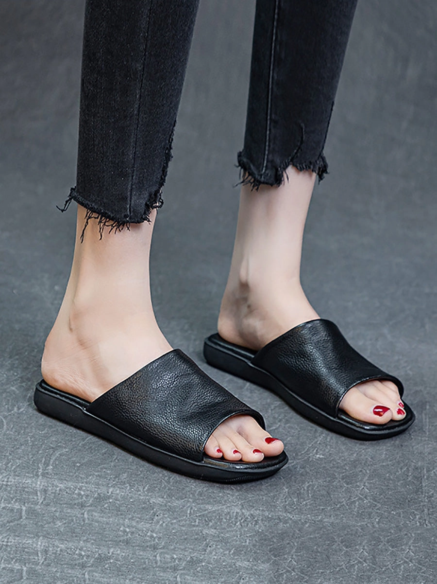 Women Summer Casual Solid Leather Flat Slippers FD052 Slippers Japanese