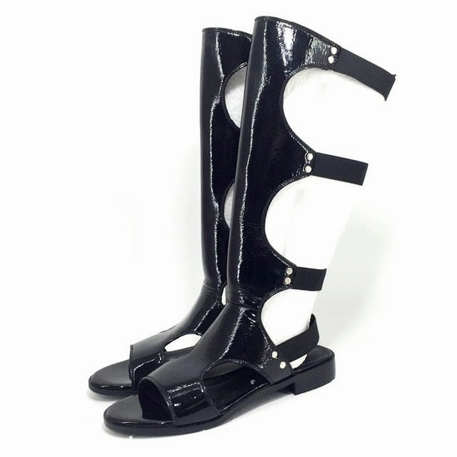 Silver Ankle Boots classic design fashion gladiator summer sandals women knee high boots ladies sexy cut-outs black boots leather dress shoes woman