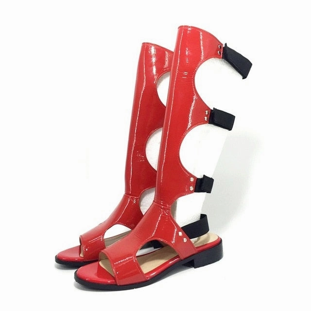 Leather Filler For Boots classic design fashion gladiator summer sandals women knee high boots ladies sexy cut-outs black boots leather dress shoes woman
