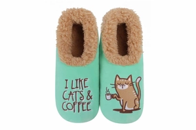 Snoozies I Like Cats & Coffee Temple Slippers Lds