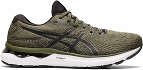 Men's Asics Gel-Nimbus 24, Olive Canvas/Gunmetal, 10 D Medium Asics Low Arch Shoes
