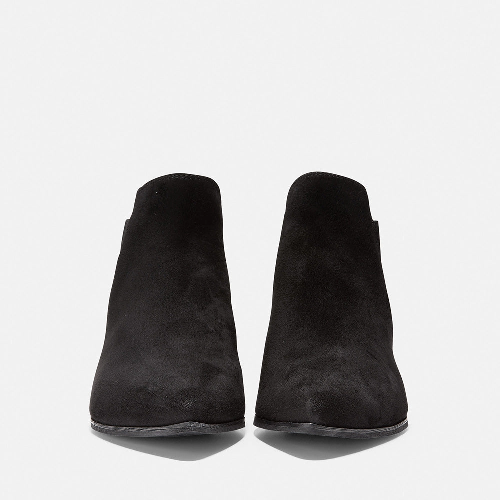 Cole Haan Harlyn Bootie Black Suede/Black Wool Gore/Black Semi Stack Zip Up Western Boots