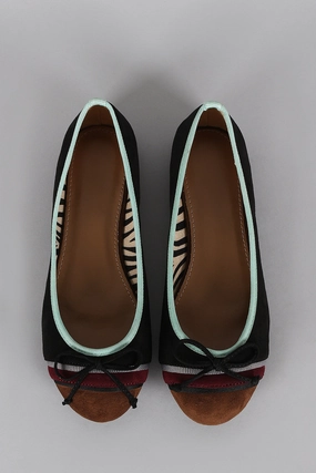 Colorblock Suede Bow Round Toe Ballet Flat Lower East Side Flat Shoes
