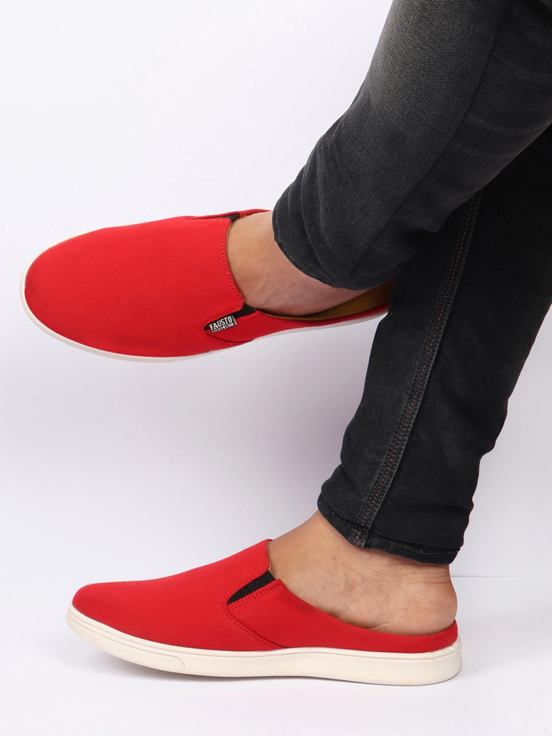 Men Red Casual Back Open Canvas Stylish Slip On Shoes Fila Casual Shoes