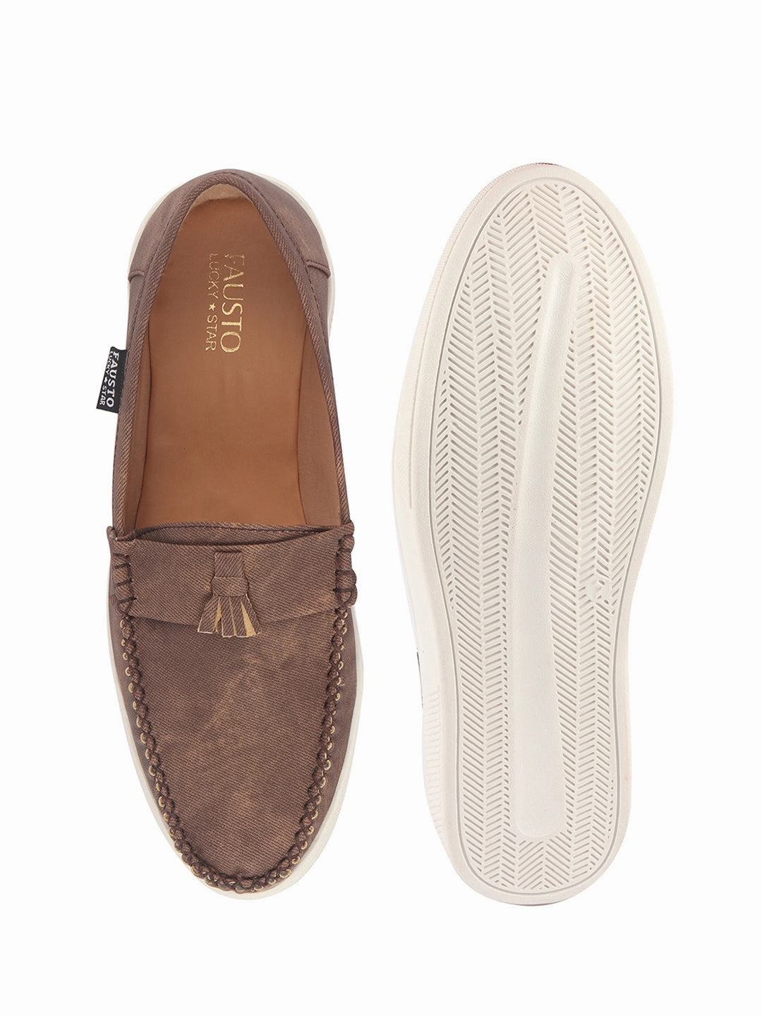 Men Brown Denim Stitched Casual Tassel Loafers|Mocassin Slip On Casual Shoes with TPR Sole|All Day Long Comfort Crocodilely Casual Shoe