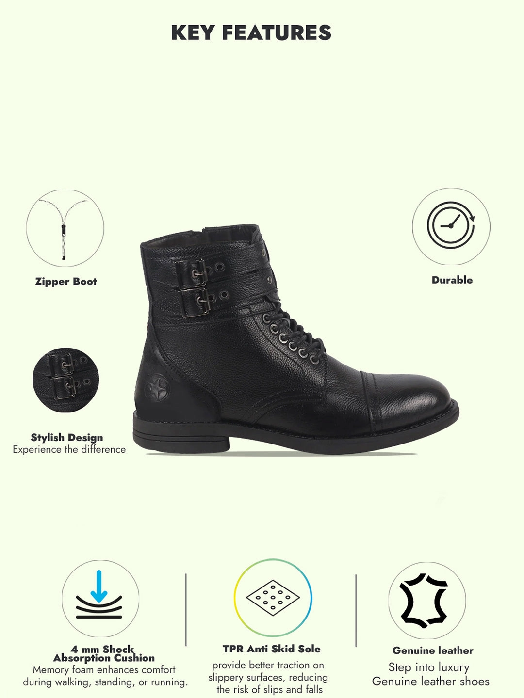 Difference Between Hiking Shoes And Running Shoes Men Black 6-Eye Lace Up Genuine Leather High Ankle Adjustable Buckle Strap Winter Boots|Trekking Boots|Hiking Boots