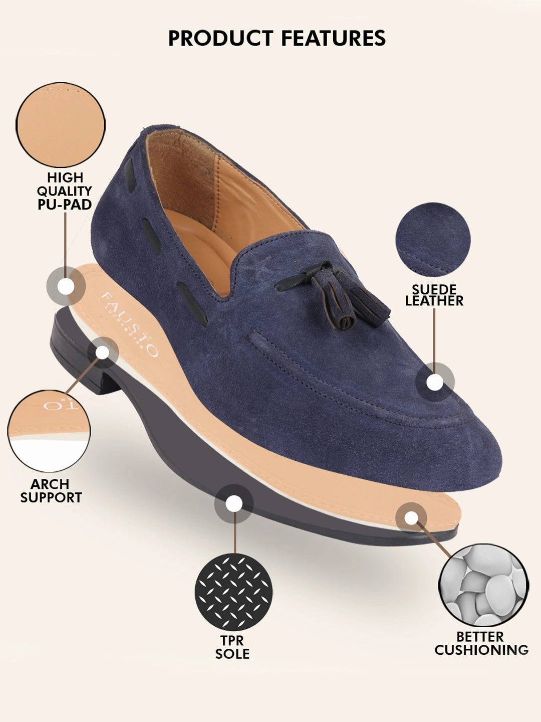 Men Navy Blue Suede Leather Casual Tassel Loafer Shoes Casual Shoes For Hiking