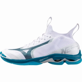 Mizuno Men's Wave Lightning Neo 2 - white/moroccan blue CLOSEOUT - NO RETURNS Volleyball Shoes With Carbon Plate