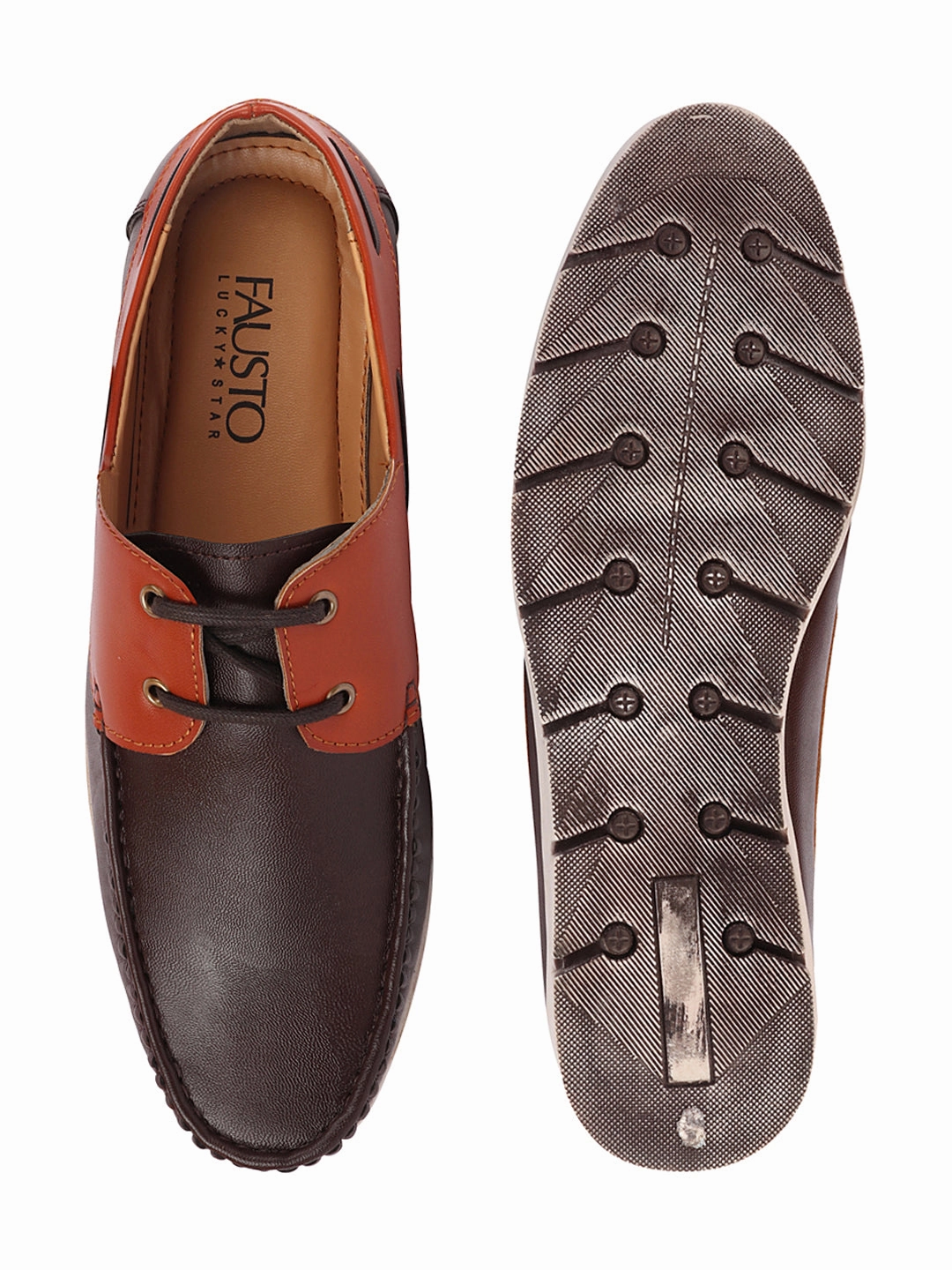 Best Casual Walking Shoes With Arch Support Men Brown Side Lace Stitched Design Lace Up Boat Shoes