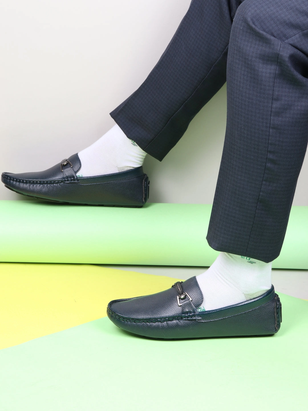 Zip Casual Shoes Men Blue Casual Slip On Textured Stitched Design Driving Loafer and Moccasin Shoes