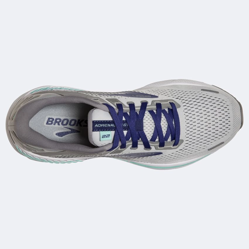 Chunky Running Shoes Brooks Womens Adrenaline GTS 22 Wide- Alloy/Green/Blue (1203531D045)
