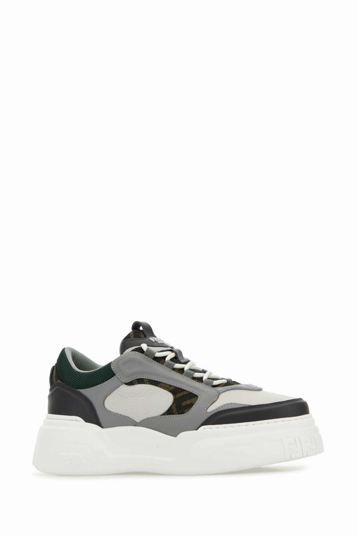 FENDI Force Leather Sneakers with FF Jacquard and Mesh Details Sneakers By Kanye West
