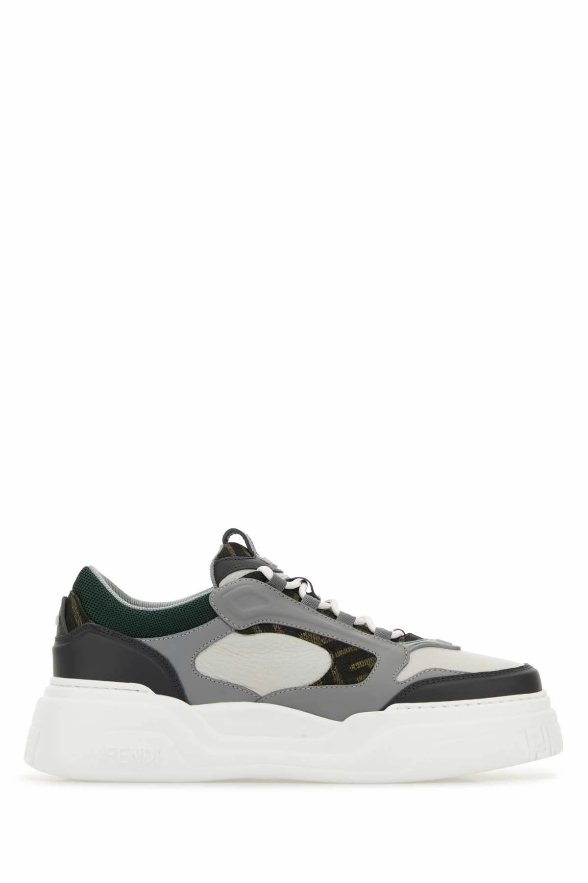 Dresses And Sneakers FENDI Force Leather Sneakers with FF Jacquard and Mesh Details
