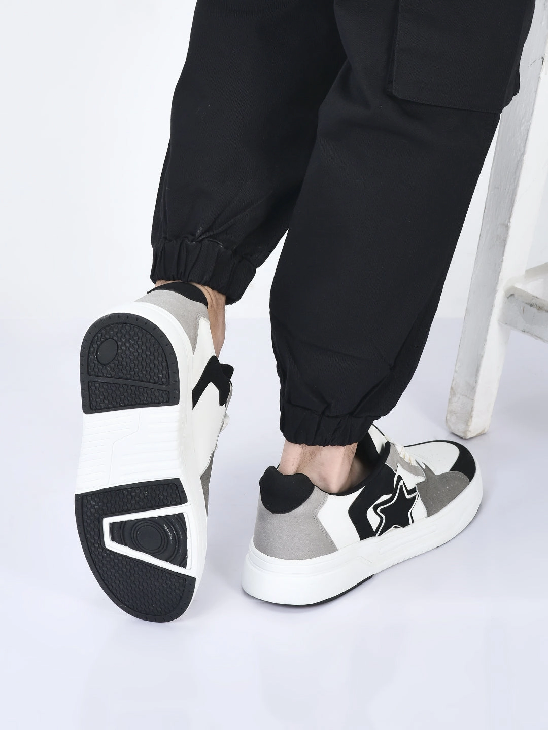 Casual Lace Up Oxfords Shoes Men White Colorblocked Mid Top Breathable Lace-Up Sneaker Shoes|Memory Cushion Casual Shoes|Chunky Streetwear Fashion Sneakers