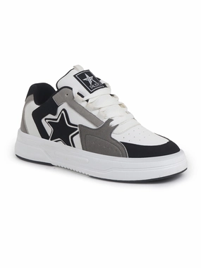 Men White Colorblocked Mid Top Breathable Lace-Up Sneaker Shoes|Memory Cushion Casual Shoes|Chunky Streetwear Fashion Sneakers Casual Dress Shoe Brands