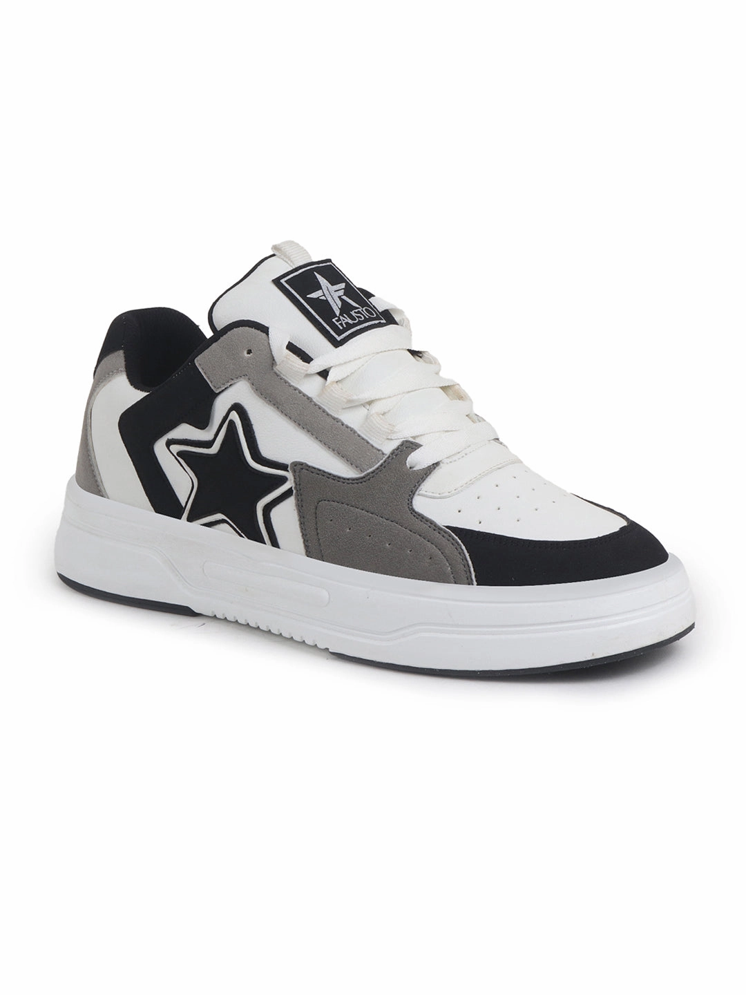 Casual Shoes For Standing All Day Men White Colorblocked Mid Top Breathable Lace-Up Sneaker Shoes|Memory Cushion Casual Shoes|Chunky Streetwear Fashion Sneakers