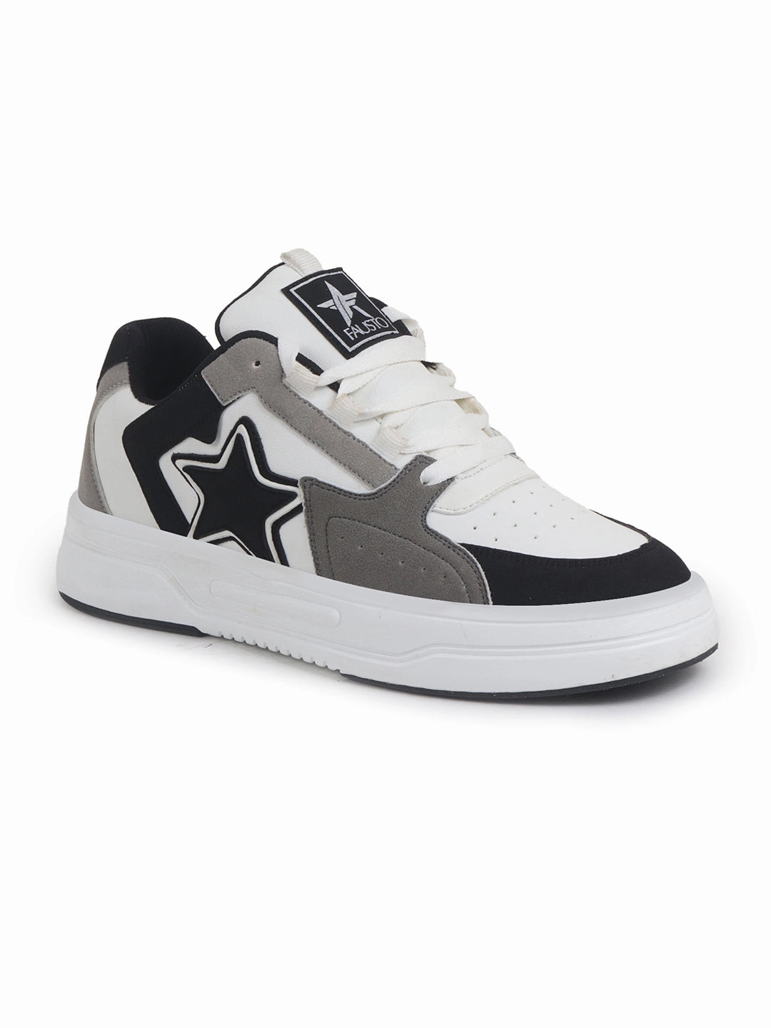 Men White Colorblocked Mid Top Breathable Lace-Up Sneaker Shoes|Memory Cushion Casual Shoes|Chunky Streetwear Fashion Sneakers C1ty Casual Shoes