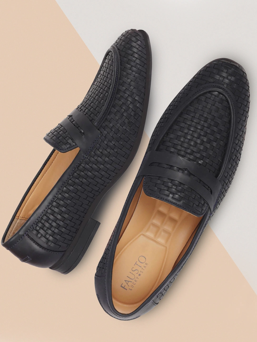 Smart Casual Running Shoes Men Navy Blue Hand Knitted Design Penny Loafer Slip On Shoes