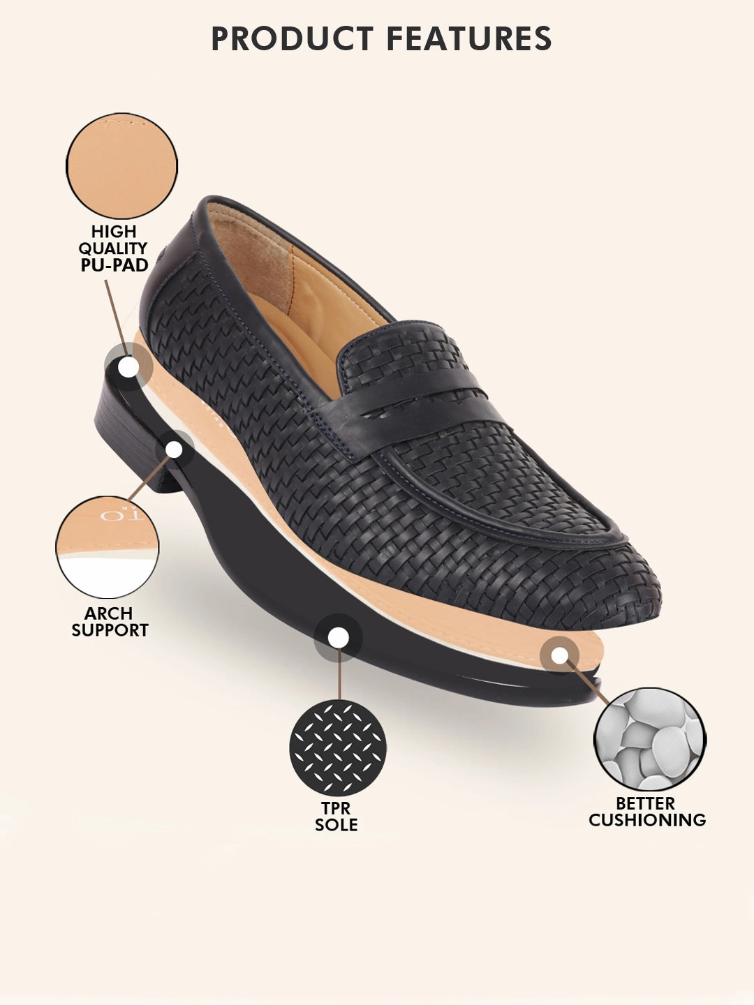 Casual Water Shoes Men Navy Blue Hand Knitted Design Penny Loafer Slip On Shoes