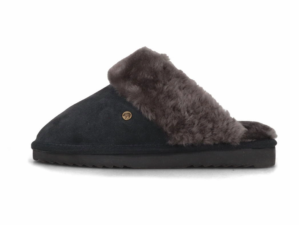 WARMBAT Women Suede Slippers 'Flurry', charcoal Non Skid Soles For Slippers