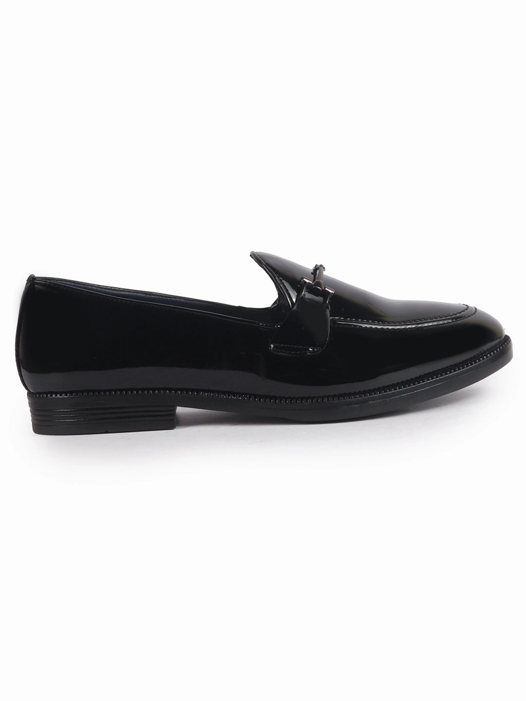 Men Black Patent Leather Horsebit Buckle TPR welted Sole Ethnic Slip On Shoes|Party Shoe|Anti Skid Sole Mast And Harbour Casual Shoes