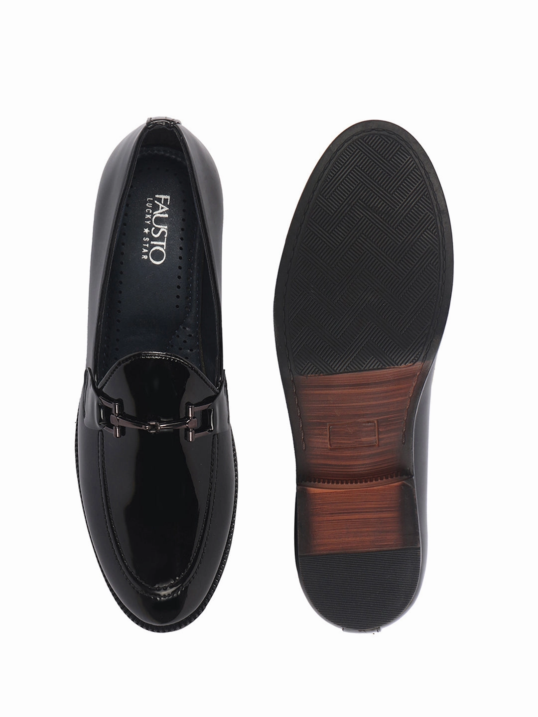 Men Black Patent Leather Horsebit Buckle TPR welted Sole Ethnic Slip On Shoes|Party Shoe|Anti Skid Sole Emporio Armani Casual Shoes