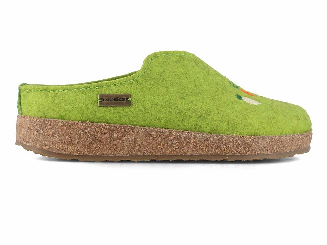 HAFLINGER Women Apllication Felt Slippers 'Grizzly Rbli', canarygreen Ballet Slippers Split Sole