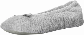 Isotoner Women's Chevron Microterry Ballerina Slipper with Moisture Wicking Lining, Ribbon Bow and Suede Sole for Comfort Vonmay Slippers
