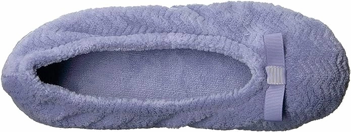 Isotoner Women's Chevron Microterry Ballerina Slipper with Moisture Wicking Lining, Ribbon Bow and Suede Sole for Comfort Memory Foam Slippers