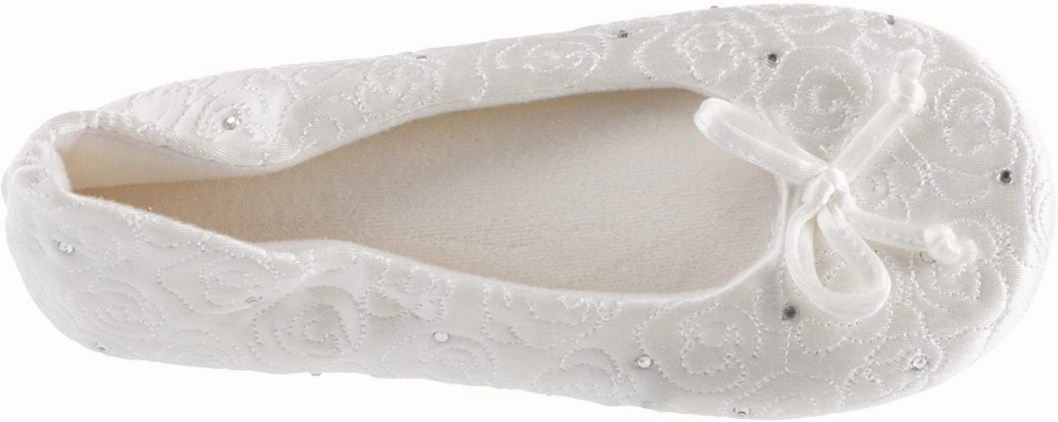 Suede Shearling Slippers Isotoner Women's Rose Quilted Satin Ballerina Slippers with Rhinestones