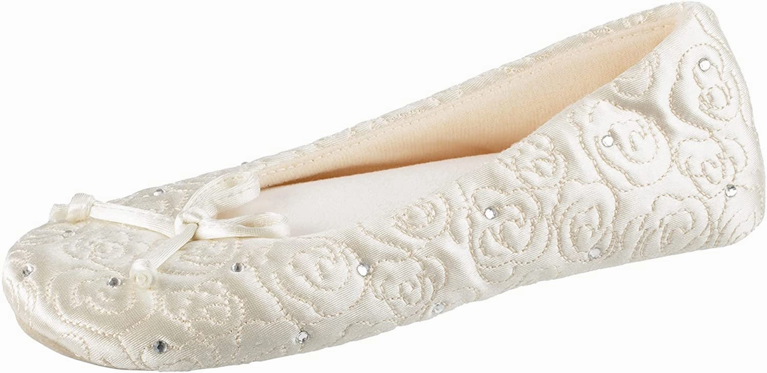 Arizona Rivets Studded Slide Sandal Isotoner Women's Rose Quilted Satin Ballerina Slippers with Rhinestones