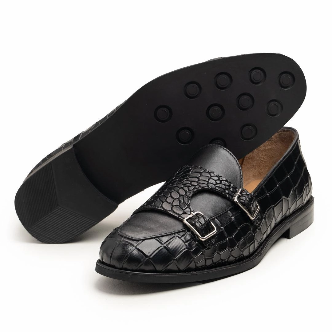Black Croc-Embossed Monk straps Best Hiking Shoes 2019