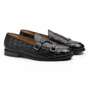 Black Croc-Embossed Monk straps Crocs Hiking Shoes