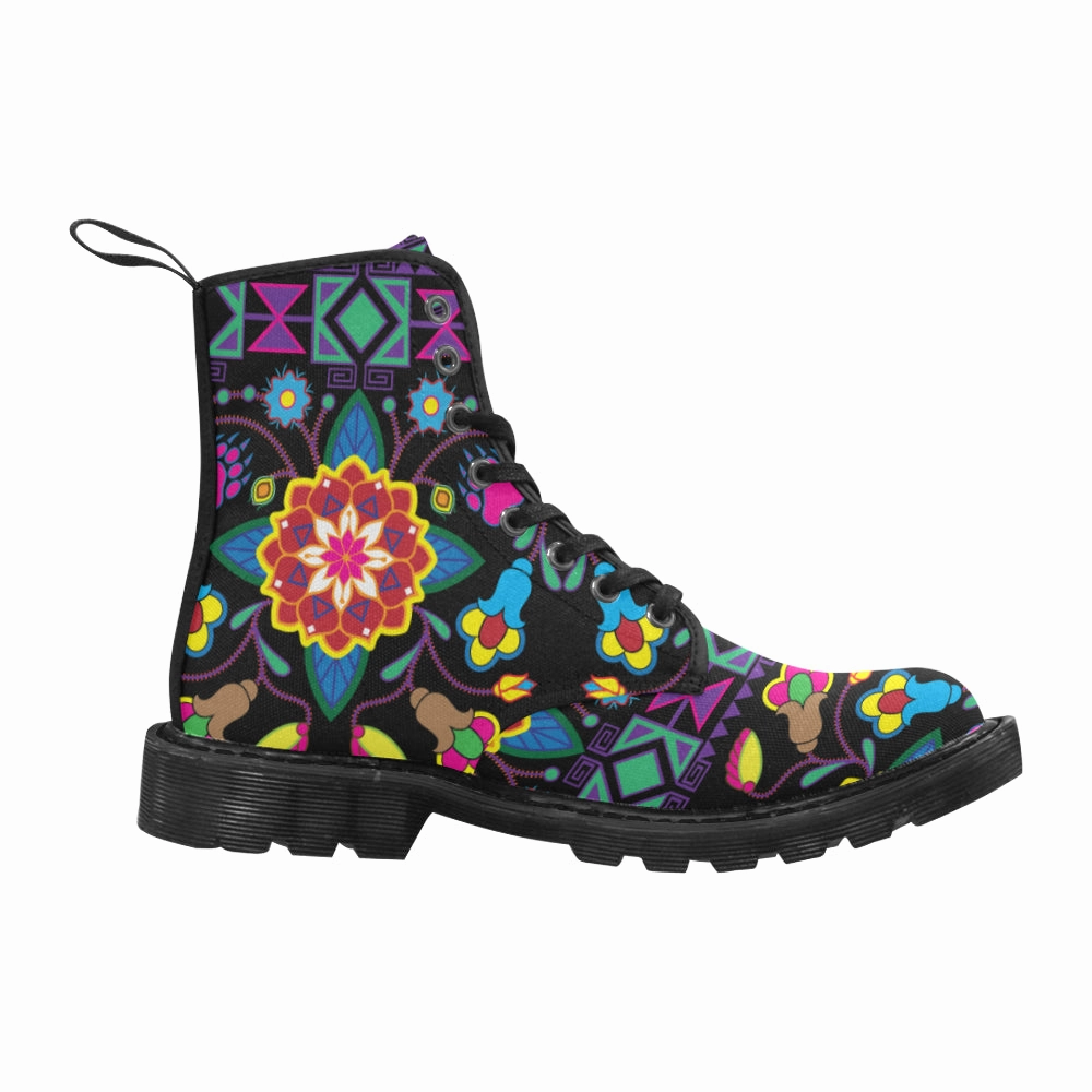 Side Zip Work Boots Geometric Floral Winter-Black Boots for Women (Black)