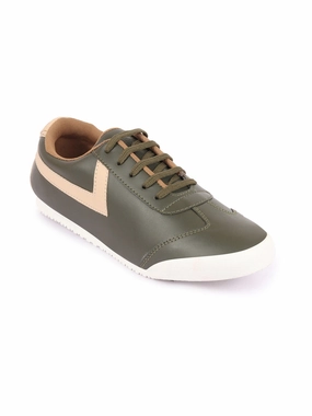Shoe Basic Casual Men Olive Green Lace-Up Classic Striped Sneakers Casual Shoes