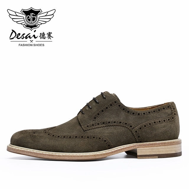 Desai Genuine Derby Men Shoes Cow Suede Leather Autumn Winter Brogue Casual Men Leather Shoe Male Dress Shoes Best Leather Waterproof Hiking Boots