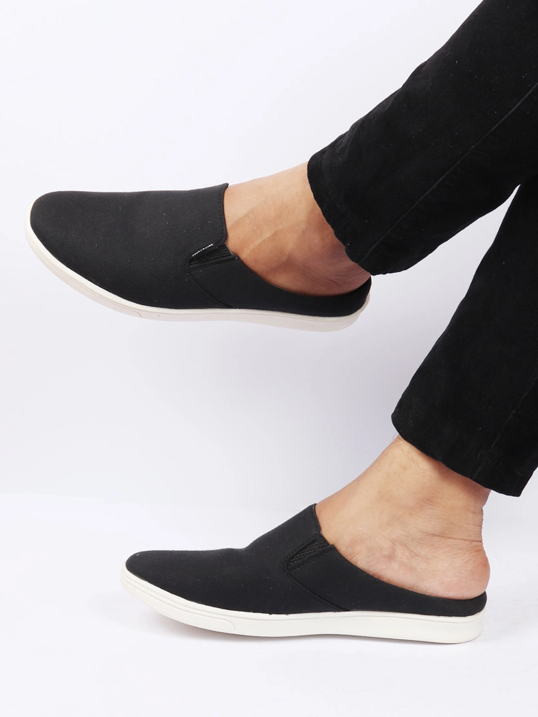 Men Black Casual Back Open Canvas Stylish Slip On Shoes Casual Short Dress With Shoes