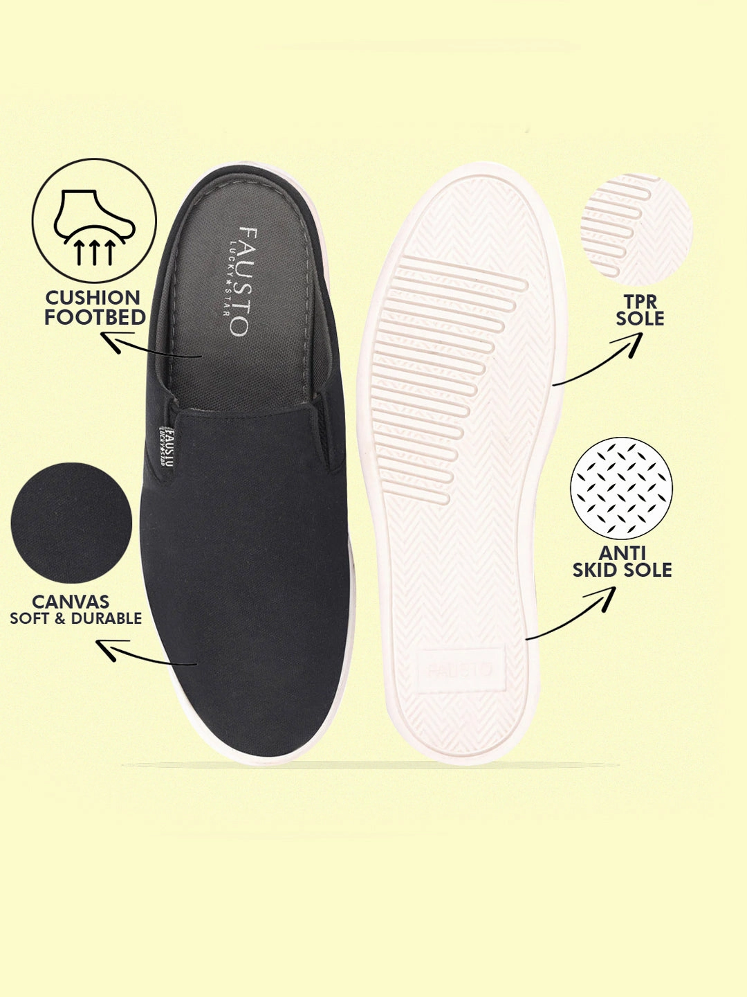 White Half Casual Shoes Men Black Casual Back Open Canvas Stylish Slip On Shoes