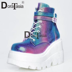 DORATASIA Luxury Brand New INS Hot Ladies High Platform Boots Fashion High Heels Ankle Boots Women 2020 Party Wedges Shoes Woman Work Steel Toe Boots