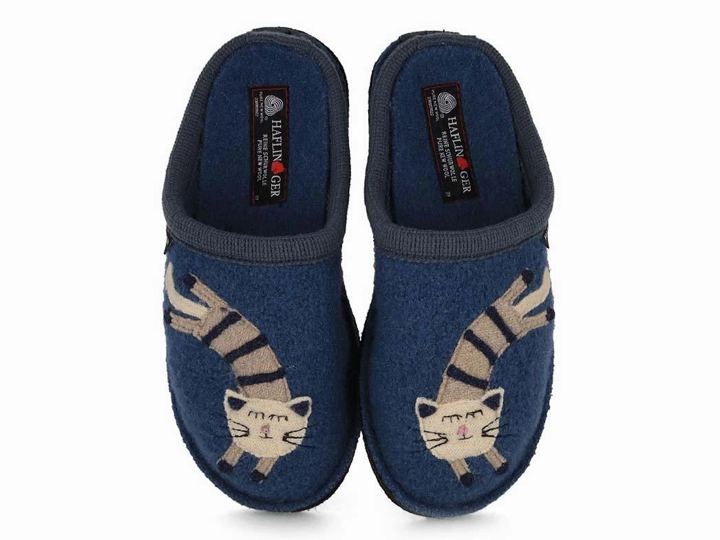 HAFLINGER Women Boiled Wool Slippers 'Flair Choupette', blue Dorothy's Slippers From The Wizard Of Oz