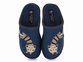 HAFLINGER Women Boiled Wool Slippers 'Flair Choupette', blue Scuff Sis Slippers
