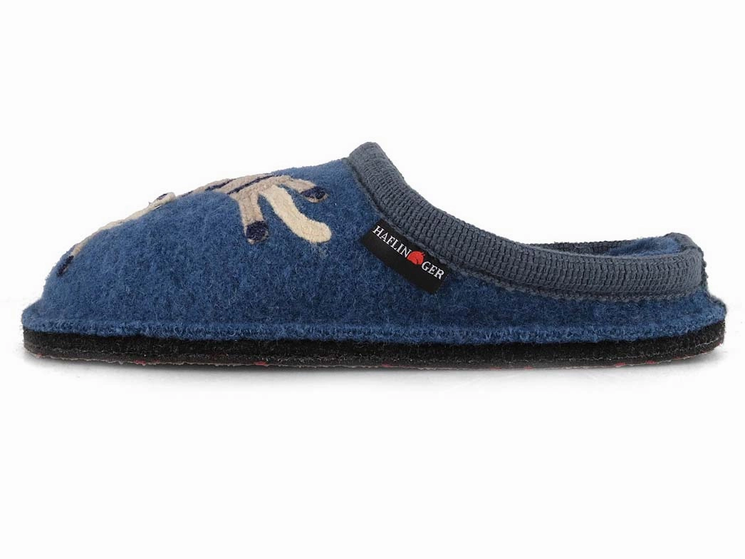 HAFLINGER Women Boiled Wool Slippers 'Flair Choupette', blue Tasman Slippers Size 9
