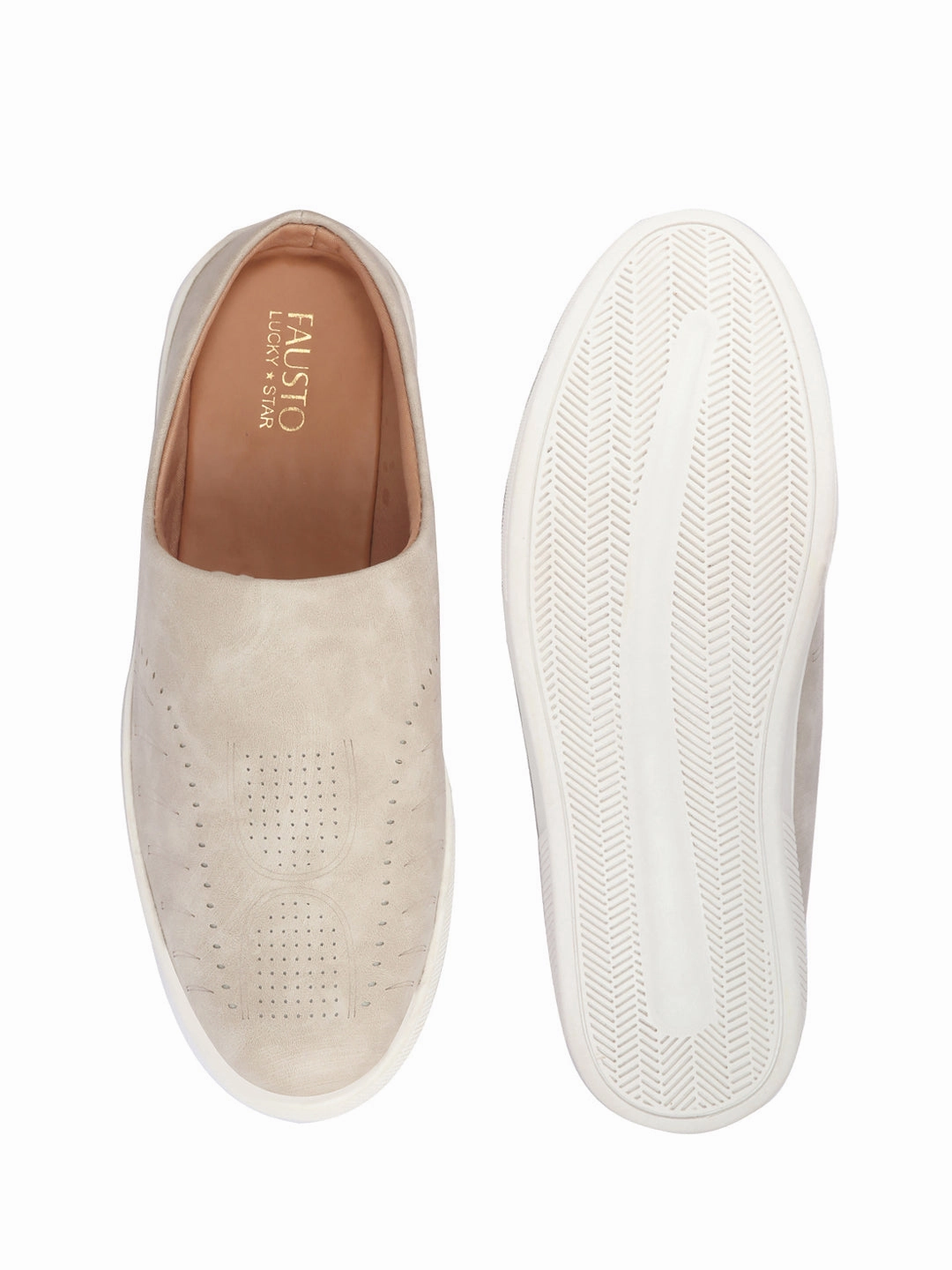 Casual Shoes Online India Men Cream Back Open Stylish Design Slip On Shoes