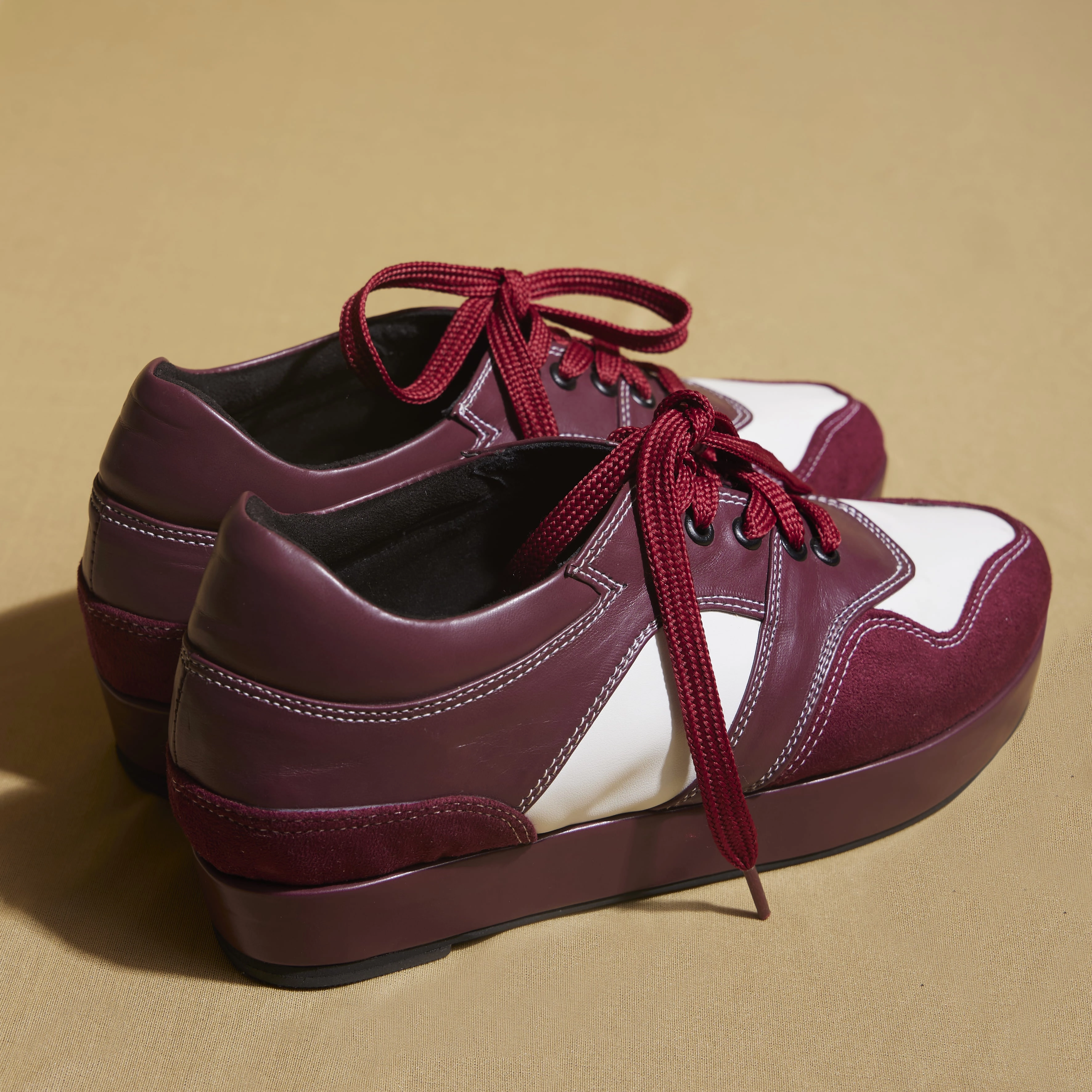 Maroon Leather Sneakers  0.25 Inch Platform |  Customisable White Shoes Sneakers