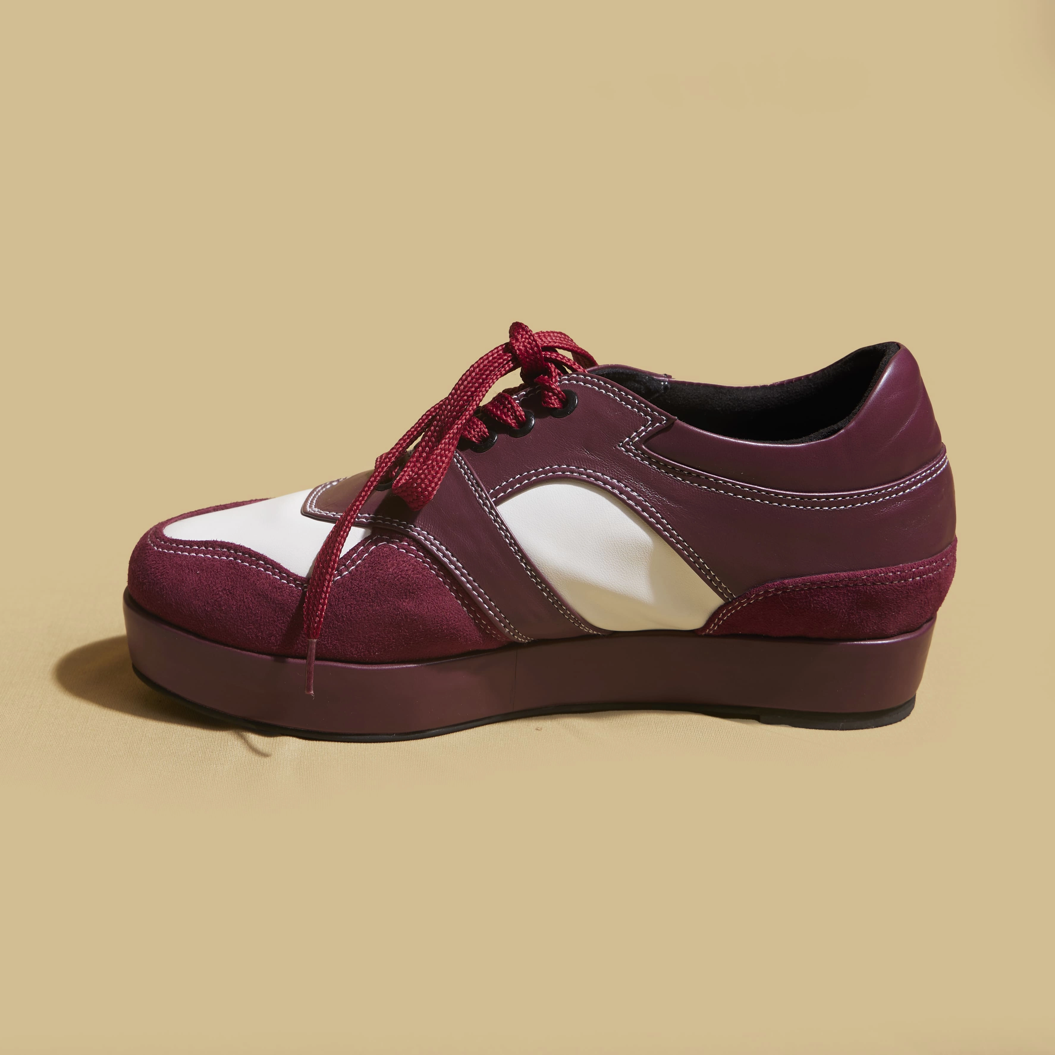 Maroon Leather Sneakers  0.25 Inch Platform |  Customisable Sneakers With Flowers
