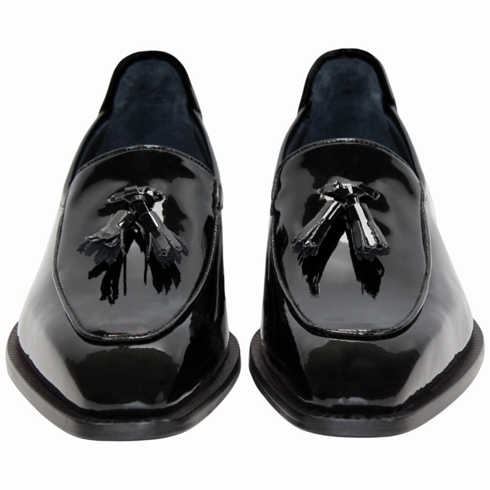 Golf Shoe Bottoms Duca Fano Black Genuine Italian Patent Leather Tassel Loafer Shoes
