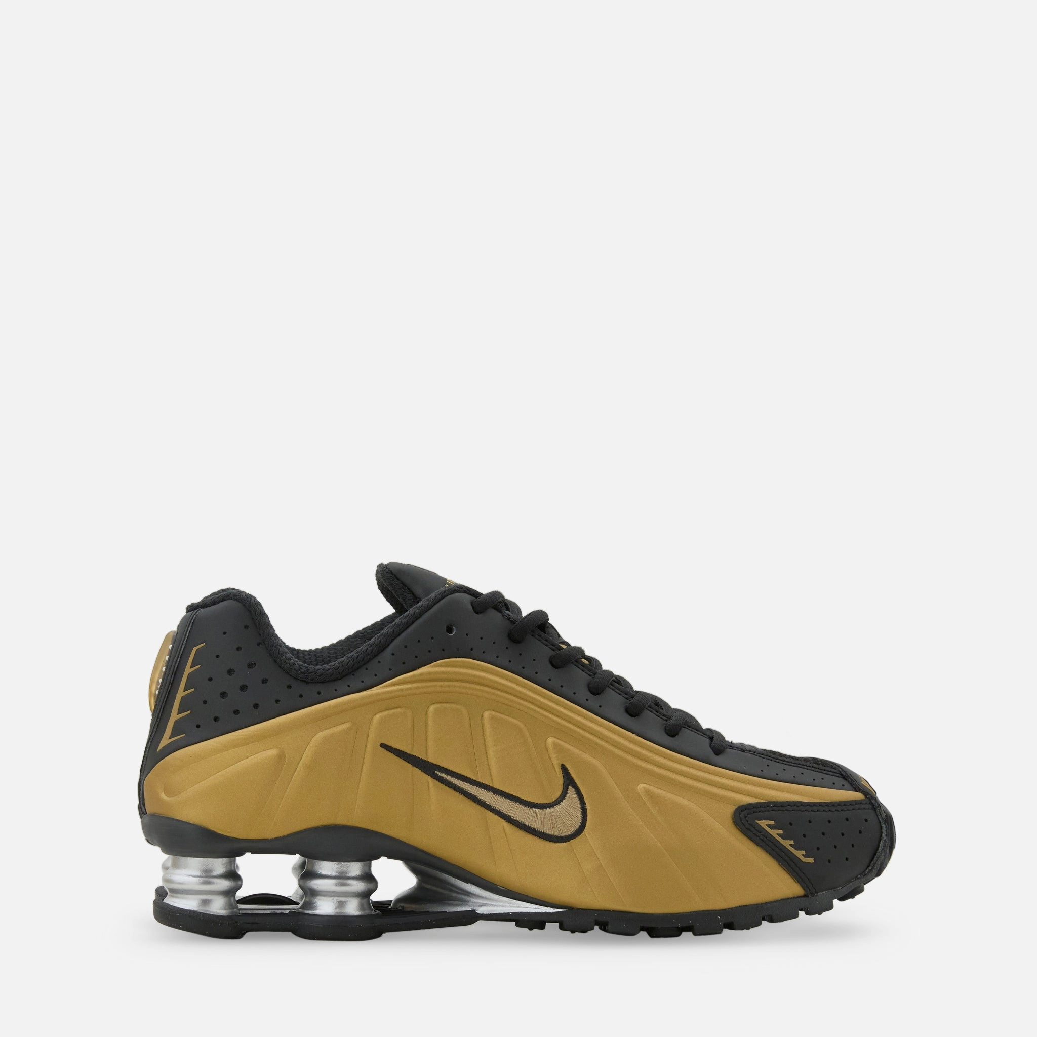 Women's Shox R4 Black | Metallic Gold | Metallic Silver Nike Pearl Shoes