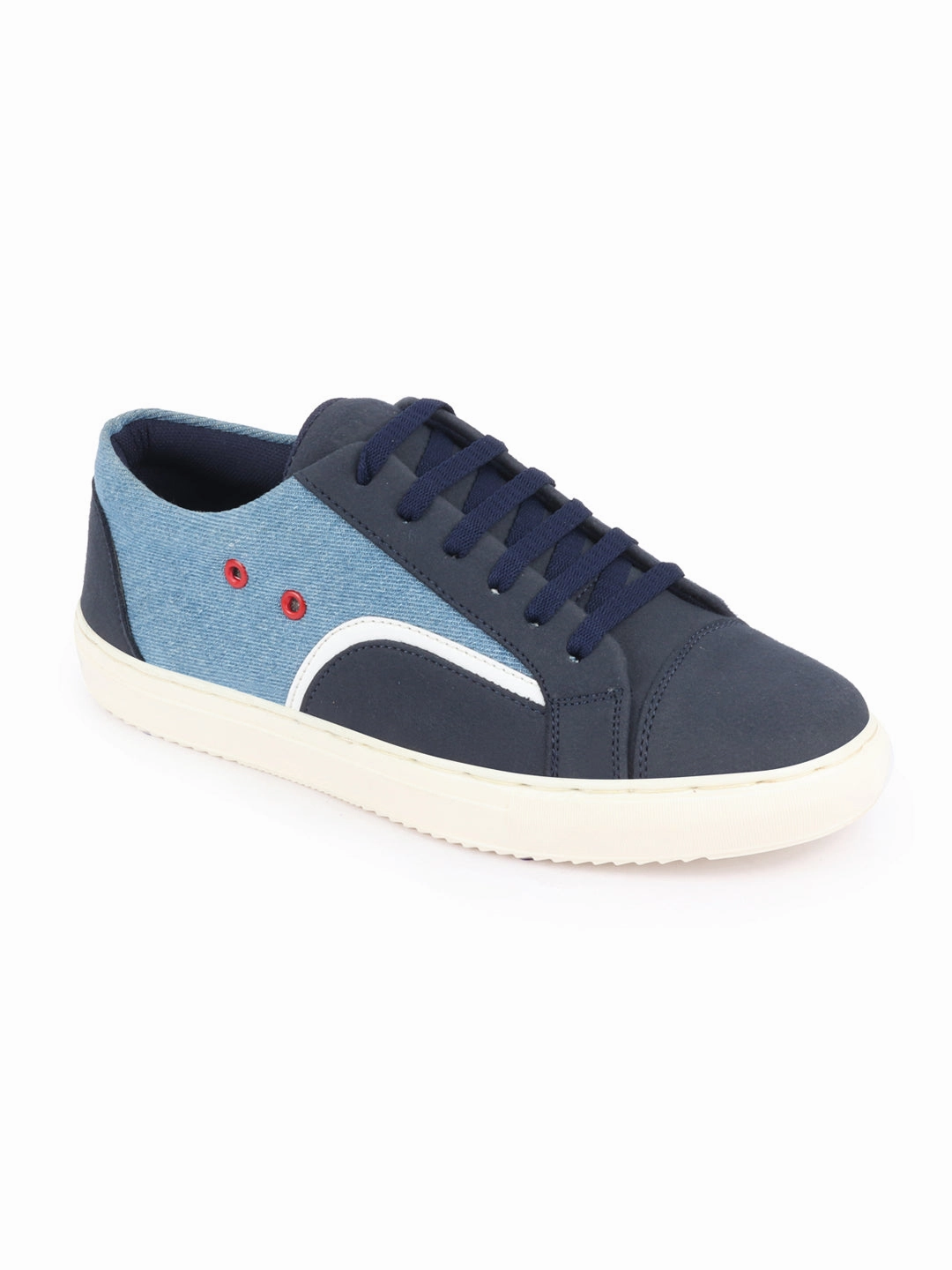 Men Sky Blue Colorblocked Upper Denim Strip Design Comfort Lace Up Canvas Sneakers Shoes New Shoes Casual Season